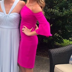 Hot pink off the shoulder dress